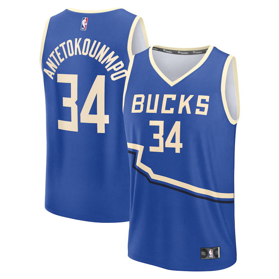 Men Milwaukee Bucks #34 Giannis Antetokounmpo Fanatics Royal City Edition 2024-25 Fast Break Player NBA Jersey->orlando magic->NBA Jersey